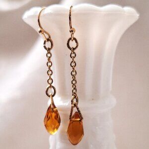 Amber Coloured Glass Bead Earrings Golden Chain and Hook Boho Hippy Date